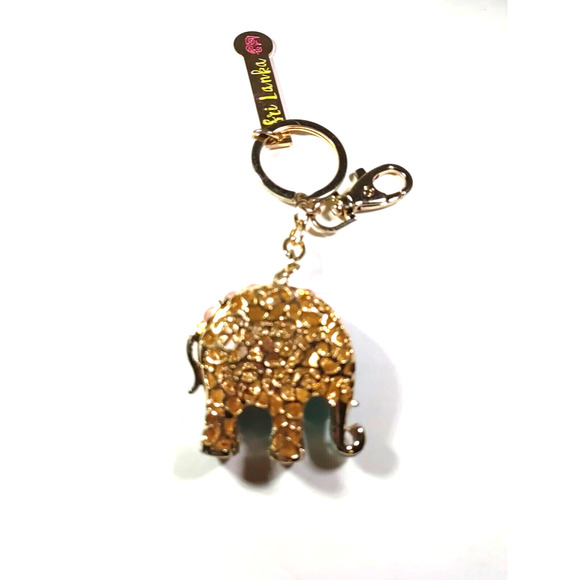 Sri Lanka Elephant Metal Keychain Purse Luggage Clip Blue Pink Stone Gold Tone - Picture 6 of 7